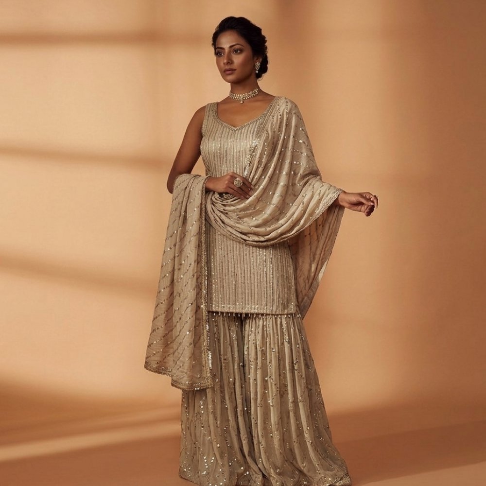 Champagne sequinned sharara set